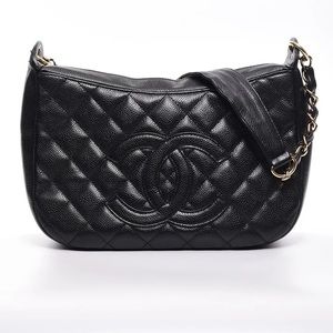 Chanel Black Caviar Timeless Shoulder Bag w/COA.